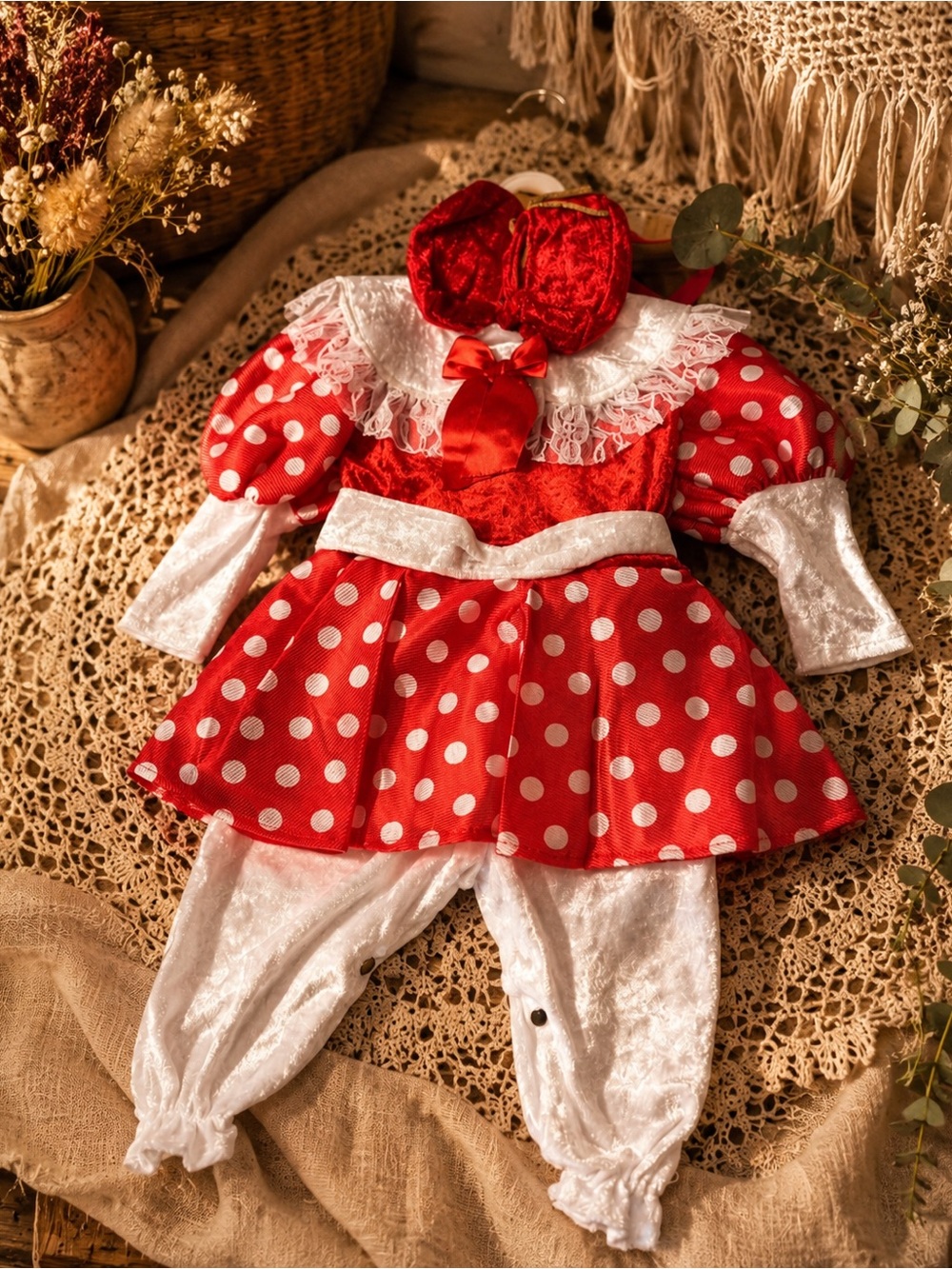 Baby Mouse Costume Set (Minnie-Inspired) | 6–12 Months | Red Polka Dot